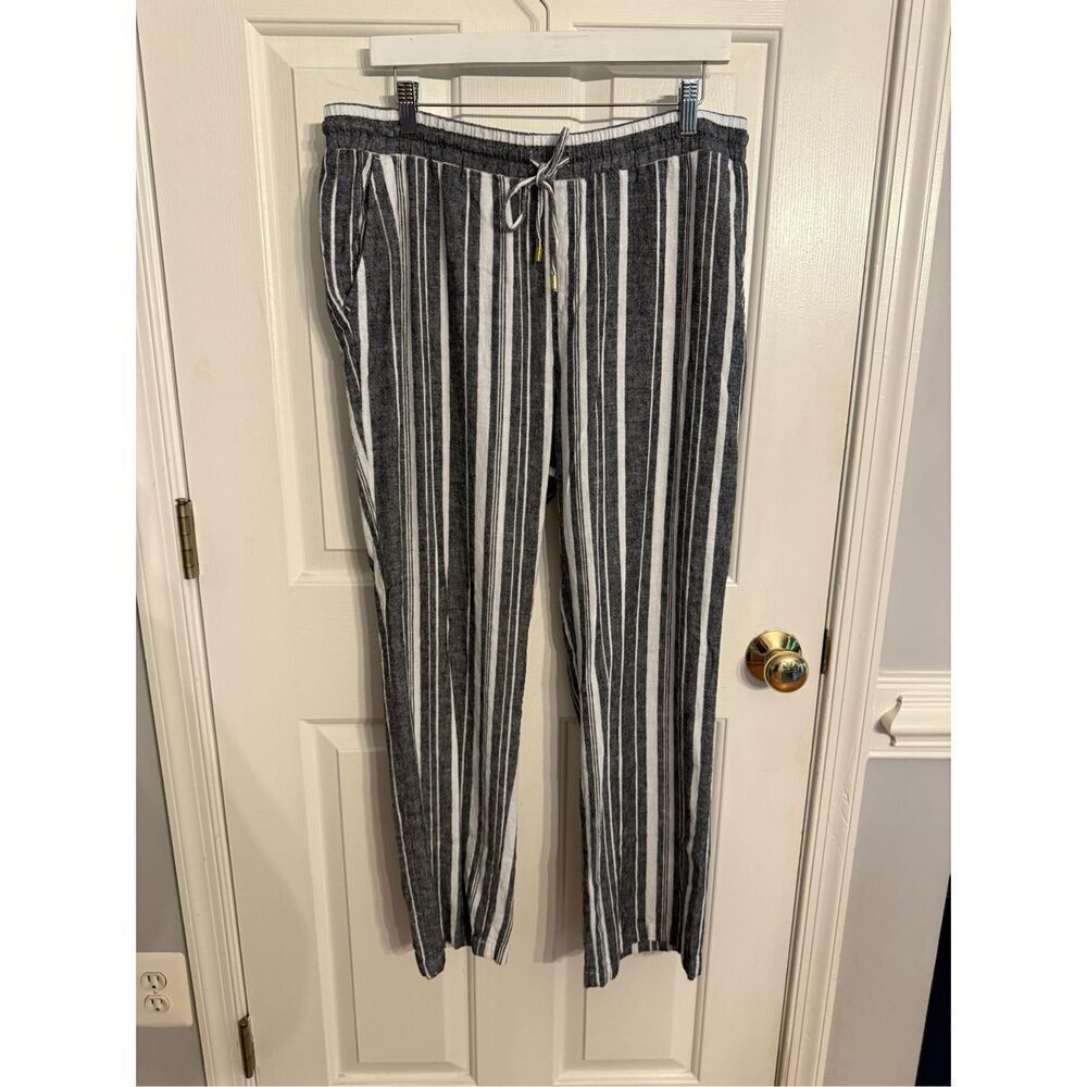 Ellen Tracy Gray & White Linen Blend Striped Beach Pants sz L